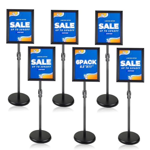 Sign Holder Stand - 8.5 ×11 inch Standing Display Sign Stand, Adjustable Poster Sign Holder Heavy Duty Pedestal Floor Sign Stand, Snap Open Frame for Vertical & Horizontal View, Black (Black, 8.5x11 6-Pack) - color: Black, size: 8.5x11 6-Pack