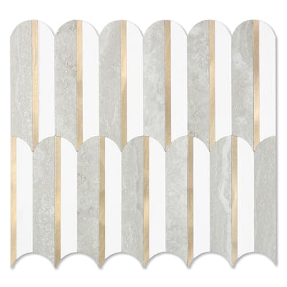 OYAISIMI 10 Sheets Seamless Peel and Stick Backsplash Tile for Kitchen,White and Gray Stone PVC Mixed Light Gold Self Adhesive Fish Scale Metal Mosaic Tiles - color: Gray Stone+Pure White+Light Gold