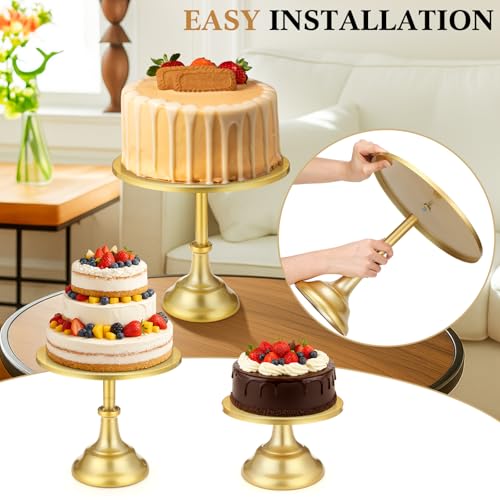 Lallisa 11 Pcs Gold Cake Stand Set Cake Stand Set for Dessert Table 3 Size Metal Round Cakes Pedestal Stands with 4 Size Cupcake Risers Stands Clamp, Cakes Knife and Server for Party Birthday Wedding