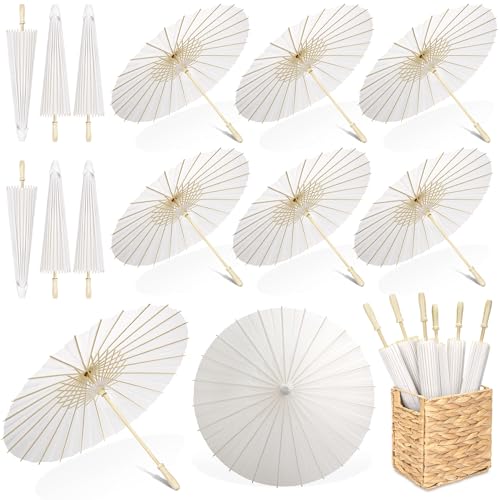 Aodaer 12 Pieces Wedding Paper Umbrella 23.6 Inch White Paper Decorative Chinese Japanese Parasol Umbrella Crafts Vintage DIY Painting Decor Wedding Favor for Photography Props Bridal Party - color: White