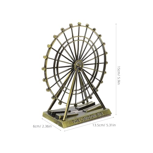 Veemoon Small Metal Ferris Wheel Decor, Table Ferris Wheel Model London Eye Ornament Retro Landmark Building Collection Bronze Iron Art Sculpture for Bar Restaurant Cabinet Entryway Photo Prop, 5.9 Ih