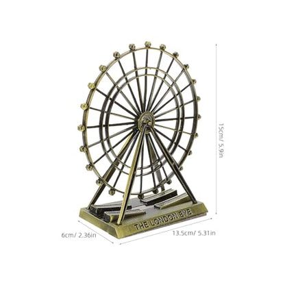 Veemoon Small Metal Ferris Wheel Decor, Table Ferris Wheel Model London Eye Ornament Retro Landmark Building Collection Bronze Iron Art Sculpture for Bar Restaurant Cabinet Entryway Photo Prop, 5.9 Ih