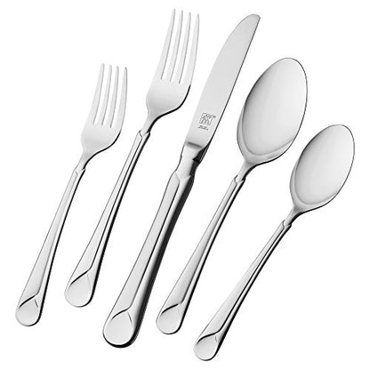 ZWILLING Provence 45-Piece Flatware Set, 18/10 Stainless Steel, Dual Mirror-Satin Finish, Service for 8, 5-piece placesetting plus 5 serving pieces