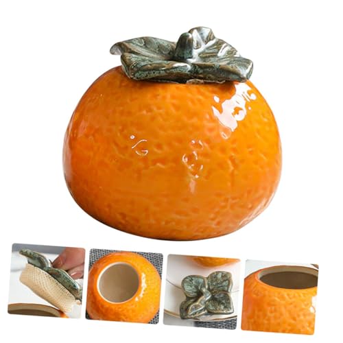 NUOBESTY Ceramic Tea Jar Orange Shape Small Food Sealing Canister Portable Decorative Fruit Storage Container for Kitchen Club Housewarming Photography Prop