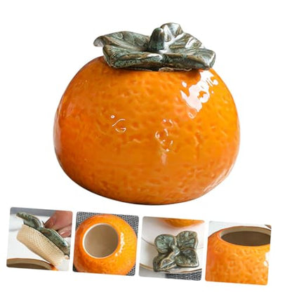NUOBESTY Ceramic Tea Jar Orange Shape Small Food Sealing Canister Portable Decorative Fruit Storage Container for Kitchen Club Housewarming Photography Prop