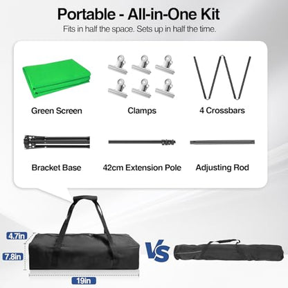 5x7ft Green Screen Backdrop Kit with Stand, Portable Greenscreen Background Includes Foldable T-Stand, 6 Clips and Carry Bag for Streaming, Gaming, Meeting, Video Production, Photography - size: 5x7ft