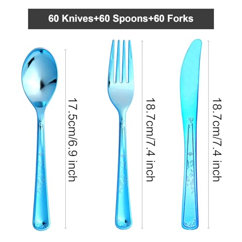 180 Pack Disposable Deep Blue Plastic Silverware Contain 60 Forks,60 Spoons,60 Knives, Solid and Durable Plastic Cutlery Utensils Set Perfect for Parties,weddings. - color: Deep Blue