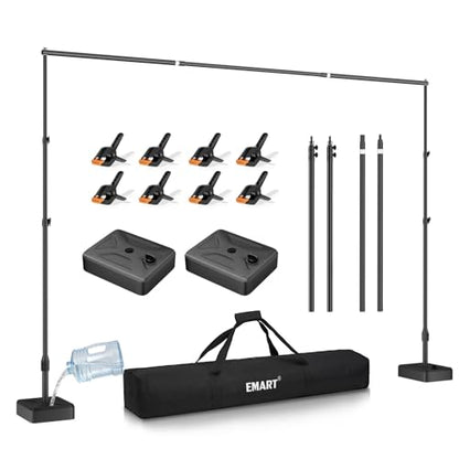 EMART Backdrop Stand with Heavy Duty Water Tank Base 7x10ft Adjustable Metal Photo Backdrop Stand Kit Pipe and Drape Square Background Frame for Birthday Party, Wedding Decorations, Studio Photography - size: 7x10ft