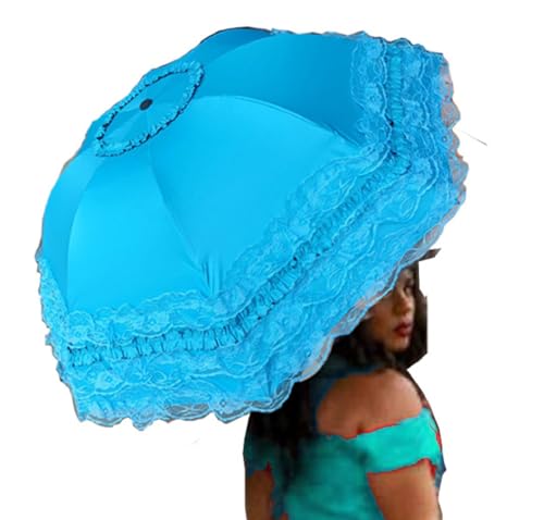 WENDIN Vintage Foldable Lace Parasol Gothic Umbrella rain Anti-uv Protection parasol sunblock umbrella dome Photo Props girls women lace umbrellas - color: Manual Blue