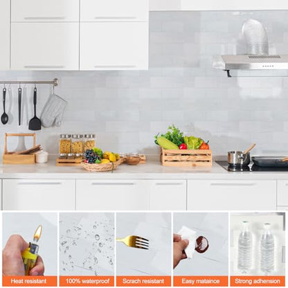 20 Sheets Glossy Dolomite PVC Subway Tiles Peel and Stick Backsplash,12''Heat Resistant Stick on Tiles for Kitchen,Waterproof Peel and Stick Wall Tiles for Bathrrom - color: Glossy Dolomite White