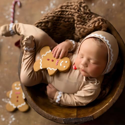 Christmas Newborn Baby Photo Shoot Props Outfits Crochet Clothes Santa Claus Red Hat Pants Photography Props - color: Khaki