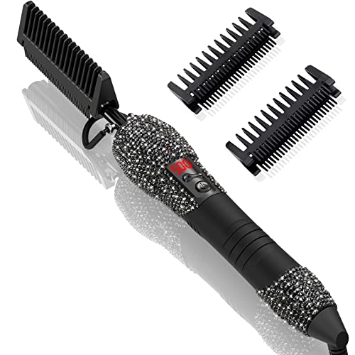 DAN Technology LCD Screen Digital Display Diamond Shaped Hot Comb, Black, 13.1 x 2.3 inches, 500 Degree Plug in Hot Comb with Adjustable Temperatures, Temperature Lock, Suitable for All Hair Types - color: Black