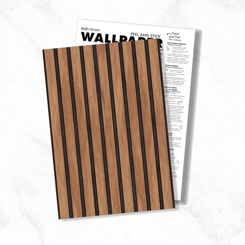 Main Street Peel and Stick Wallpaper Eco-Friendly Sheets 12 Pack, 11 X 16 Inch Wood Slat Panel Design, Wall Mural for Home Decor, Removable Wall Decor Wallpaper Peel and Stick for DIY Projects - style: Wood Slat Panel Design