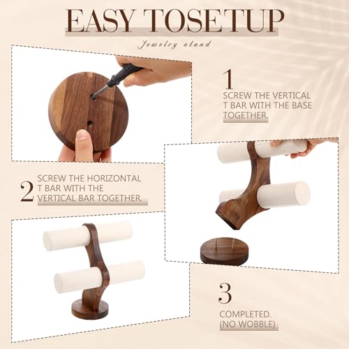 RattanView 2 Tier Walnut Bracelet Holder Display Wooden Watch Stand Organizer T Bar Rack Storage Tower for Selling Retail - color: White