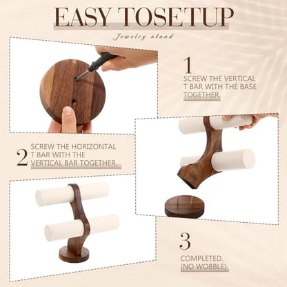 RattanView 2 Tier Walnut Bracelet Holder Display Wooden Watch Stand Organizer T Bar Rack Storage Tower for Selling Retail - color: White