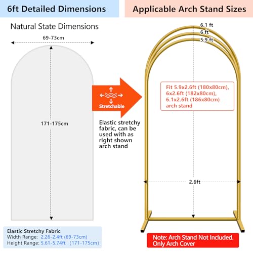 Hemmotop White Arch Backdrop Cover (No Arch Backdrop Stand), 6 ft Spandex Stretchy 2-Sided Arch Stand Covers, Ideal for Wedding, Baby Shower, Ceremony Party Decoration, Ballloon Arches - color: White, size: 6x2.6 Ft (Hxw)