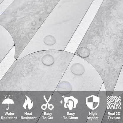 DICOFUN 10-Sheet Grey & White Marble Peel and Stick Backsplash for Kitchen, PVC Stick on Backsplash Wall Tiles - color: Fish Scale/Grey and White Marble, size: 10 Sheets, 12"x12"x0.12"