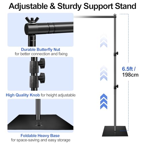 EMART Backdrop Stand, 6.5x10 ft Adjustable Photo Background Pipe and Drape Photography Kit with Heavy Duty Metal Flat Base for Parties, Wedding, Video Studio, Birthday - Black - color: Black