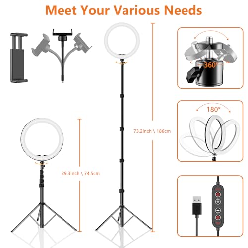12" Selfie Ring Light with 73" Extendable Tripod Stand: PEYOU Desk Selfie Lights 38 Color Modes, Upgrade 3 in 1 Dimmable Adjustable Speed Ring Light for Makeup/TIK Tok/YouTube