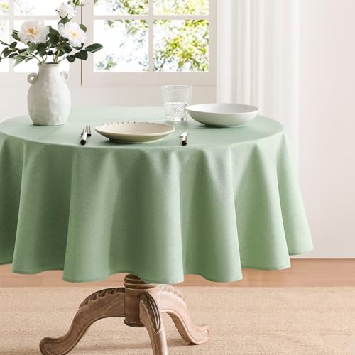 Faux Linen Tablecloths for Rectangle Tables, Burlap Textured Table Cloths Washable Farmhouse Table Cover Water Resistant for Dining, Wedding, Outdoor(Sage Green, 60" Round) - color: Sage Green, size: 60" (Round)