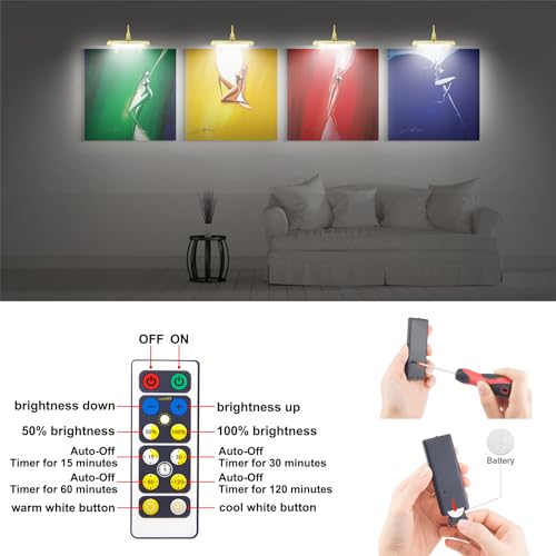 LUXSWAY Wireless Picture Frame Led Lighting,Rechargeable Art Display Lighting Clip on Pictures,Over Painting Lights with Remote,Artwork Lamp with Flexible Neck,28 LEDs 3 Lighting Modes 200LM-Gold - color: G Gold, size: Rechargeable-3 Mode-Flexible Neck