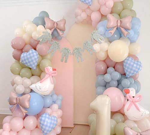 Goose Theme Banner - Little Goose Baby Shower Decoration, Six Large Pajamas with Ribbon Bow,Neutral Color,Anniversary Birthday Party Photo Shoot Background Props
