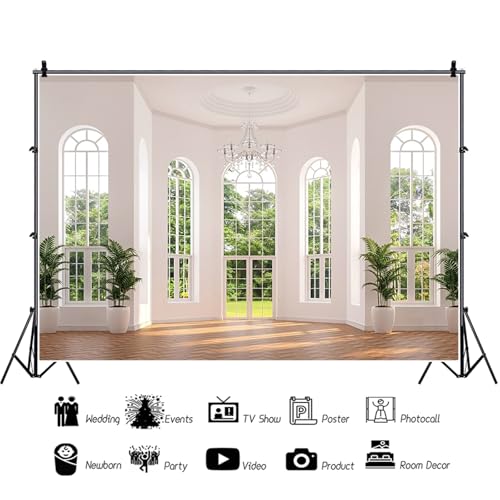 Renaiss Fabric Windows Scenery Backdrop Interior Room Balcony Sunshine Living Room Photography Background Office Zoom Meeting Video Conference Backdrop Photo Studio Props 5x4ft - color: XH004, size: 5Wx4H FT