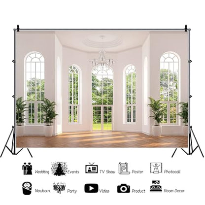 Renaiss Fabric Windows Scenery Backdrop Interior Room Balcony Sunshine Living Room Photography Background Office Zoom Meeting Video Conference Backdrop Photo Studio Props 5x4ft - color: XH004, size: 5Wx4H FT