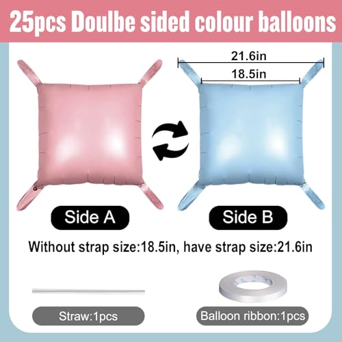 25Pcs Light Pink and Light Blue Square Foil Balloons Wall Backdrop, Double Sided Metallic Foil Balloons Tunnel Arch Garland Kit for Photo Booth Birthday Wedding Graduation Halloween Party Decorations - color: Light Pink and Light Blue, size: 25PCS