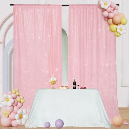 PartyDelight Pink Sequin Backdrop Curtains 2 Panels 5Ft x 10Ft Photograph Back Drop Wedding Curtain Special Events - color: Pink, size: 60"W x 120"L (Pack of 2)