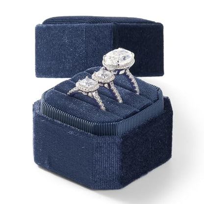 3 Slots Ring Box Velvet Ring Gift Box Wedding Day For Proposal, Engagement, Wedding, Mother's Day, Valentine's Day (Dark Blue) - color: Dark Blue