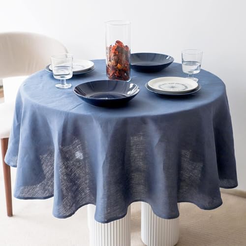Simple&Opulence Textured Tablecloth 100% Linen Table Cloth, Kitchen Dinning Tabletop Decoration, for Outdoor and Indoor Use (Round Classic Blue, 60") - color: Classic Blue, size: 60" (Round)