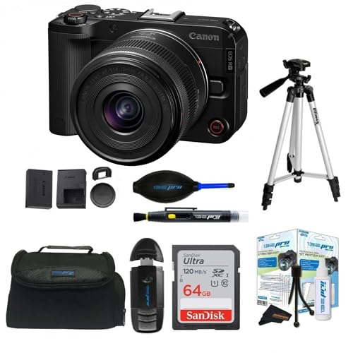 Canon EOS R50 V with RF-S14-30mm F4-6.3 is STM PTZ Lens with Sunshine Photo Travel Bundle + Tripod, 64GB SD Card, Large Camera Bag + More (Renewed) - style: Camera w/ Lens + Sunshine Photo Travel Bundle