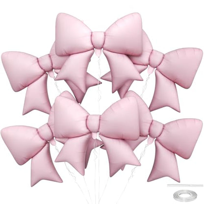 Biapian 6 Pcs Pink Bow Balloons, 38 Inch Giant Bow Foil Balloons, Elegant Pink Aluminum Balloon for Girls Women Bow Themed Birthday Bridal Baby Shower Wedding Bachelorette Princess Party Decorations - style: Pink Bow