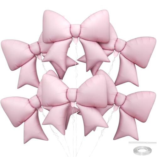 Biapian 6 Pcs Pink Bow Balloons, 38 Inch Giant Bow Foil Balloons, Elegant Pink Aluminum Balloon for Girls Women Bow Themed Birthday Bridal Baby Shower Wedding Bachelorette Princess Party Decorations - style: Pink Bow