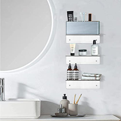 9 Inch Clear Acrylic Floating Shelf, No Drill Adhesive Wall Shelf Set of 2 for Storage, Floating Shelves Damage-Free Expand Wall Space for Living Room, Office, Gaming Room, Bathroom - color: Clear
