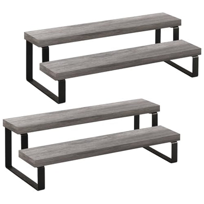 YINMIT Wooden Display Riser Stand, Tiered Perfume and Cologne Organizer Stand, 2 Tier Spice Rack Organizer, Rustic Display Shelf for Candles (2 Tier,2Pack,Grey) - color: 2 Tier,2Pack,Grey