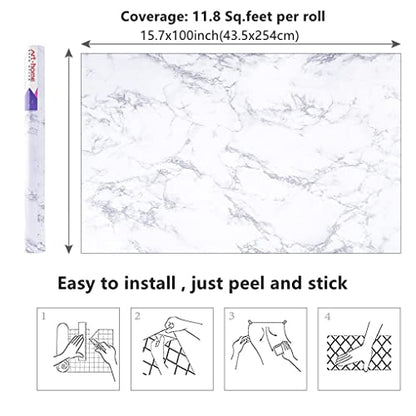 Arthome White Marble Contact Paper - Peel and Stick Wallpaper - Self-Adhesive & Removable Wall Paper for Furniture Desk, Kitchen Countertop, Cabinet, Shelf Liner, Wallcovering, (17"x120") - color: White Marble, size: 17" x 120"