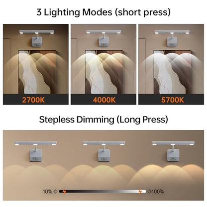 Motion Sensor Picture Light with Remote & Extendable Bar, 600 Lumens Dimmable LED Wall Light, 5000mAh Rechargeable Battery Operated for Artwork, Photos, Hallway, Bedroom,White - color: White 1 Pack