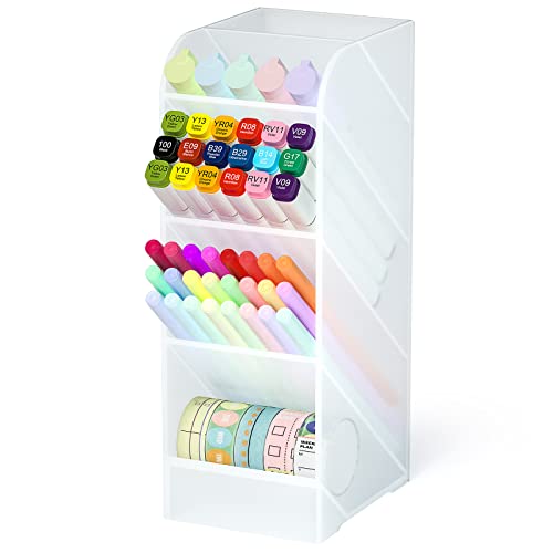 Asten Pen Holder, Pencil Holder for Desk, Pen Organizer for Office, School, Desktop, Large Capacity Pen Storage Organizer with 5 Compartment for Pens, Markers, Makeup Brush, Cosmetics (Clear, 1 Pack) - color: Clear-1 Pack