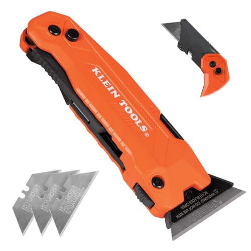 Klein Tools 44306 FLICKBLADE 2-in-1 Folding Utility Knife and Scraper with Built-In Blade Storage, Dual Locking Positions, Includes 3 Triple-Ground Carbon Steel Blades - style: Flickblade w/ Scraper