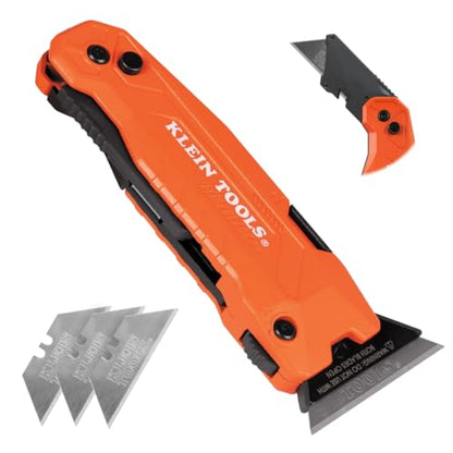 Klein Tools 44306 FLICKBLADE 2-in-1 Folding Utility Knife and Scraper with Built-In Blade Storage, Dual Locking Positions, Includes 3 Triple-Ground Carbon Steel Blades - style: Flickblade w/ Scraper