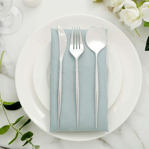 Efavormart 24-Pack 8" All-Silver Metallic Disposable Plastic Silverware; Sleek Heavy-Weight Cutlery for Modern Winter Weddings, Anniversary Dinners and Fine Dining Events - color: Silver, size: 8"