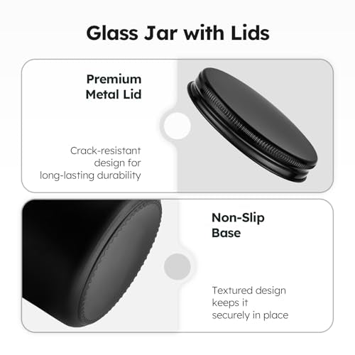 Tecohouse 8oz Black Glass Jars with Lids, 3 Pack Candle Jars with Blank Labels, 250g Wide Mouth | Lotion Container for Sample, Cream, Lotion, Honey, Powder, Jelly | Home & Beauty - color: Black-Black Lids