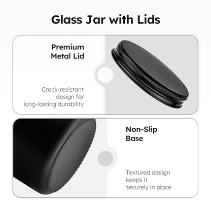 Tecohouse 8oz Black Glass Jars with Lids, 3 Pack Candle Jars with Blank Labels, 250g Wide Mouth | Lotion Container for Sample, Cream, Lotion, Honey, Powder, Jelly | Home & Beauty - color: Black-Black Lids