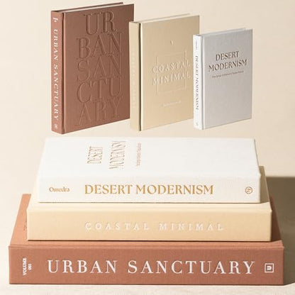 Decorative Books for Home Decor - Set of 3 Real Linen Hardcover Books with Blank Pages - Modern Farmhouse Coffee Table Decor, Shelf & Entryway Styling Accent (Neutral Tones)
