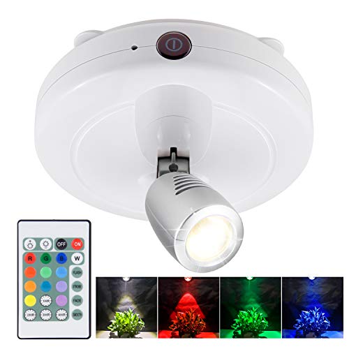 BIGMONAT Cordless Spotlight Battery Operated, RGB Picture Light with Remote and Timer, Color Changing Display Lamp, Dimmable LED Accent Lighting for Artwork Painting Dartboard Plant Gallery - color: White+Silver 1 Pack, size: Battery Powered