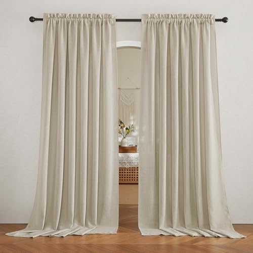 RYB HOME Sheer Curtains Linen Textured Semi Sheer Draperies Light Glare Filtering Privacy Sheer Backdrop for Bedroom Living Room Patio Door Window Decor, Beige, W 70 x L 95 inch, 2 Pcs - color: Beige, size: 70"W x 95"L (Pack of 2)