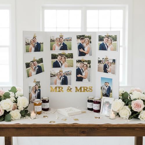 DIY Wedding Photo Trifold Display Boards 36" x 48" White Wedding Photo Board Display with Alphabet Stickers Picture Collage Board for Engagement Reception Bridal Shower Anniversary Party Decor - color: White, size: Wedding