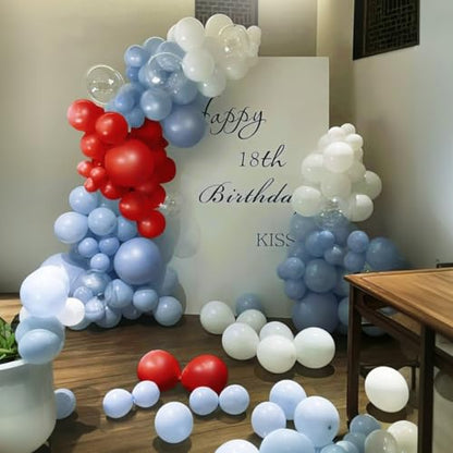 MEBAY Dusty Blue Gray Red Silver Balloon Arch Kit, 141 Pcs Dusty Blue Retro Grey Metallic Silver Red and Silver Confetti Balloons for Birthday Wedding Baby Bridal Shower - color: 141-dusty Blue